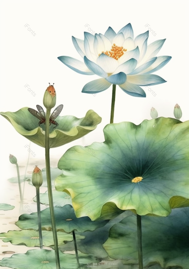 绿色夏至池塘荷叶荷花胡蝶插画,插画/手绘图,插画/手绘图库,插画/手绘图下载,插画/手绘